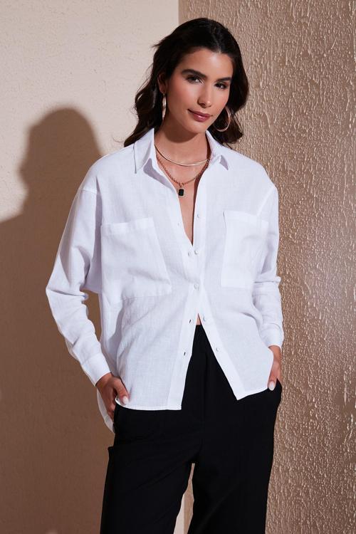 Sırt Pencere Detaylı Çift Cepli % 100 Pamuk Relaxed Fit Bayan Gömlek 51444591 BEYAZ
