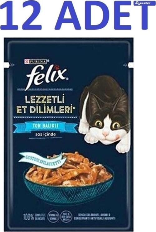 Ton Balıklı Lezzetli Et Dilimleri Yaş Kedi Maması 12X 80 Gr.