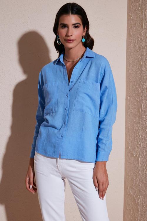Sırt Pencere Detaylı Çift Cepli % 100 Pamuk Relaxed Fit Bayan Gömlek 51444592 AÇIK MAVİ