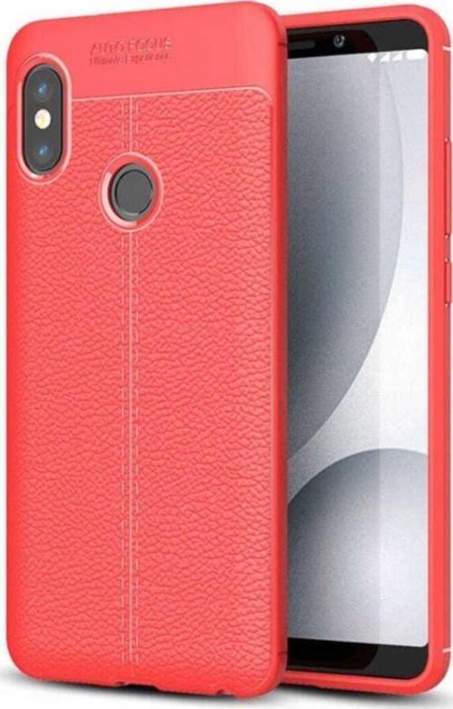 Xiaomi Redmi Note 5 Pro Kılıf Darbe Korumalı Deri Görünümlü Silikon Arka Kapak - Kırmızı