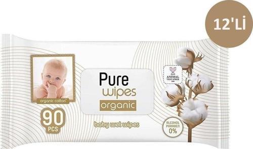 Pure Baby Organik Pamuklu Islak Havlu 12'Lı Paket 1080 Yaprak