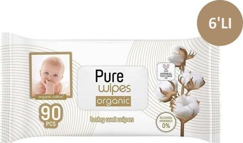 Pure Baby Organik Pamuklu Islak Havlu 6'Lı Paket 540 Yaprak