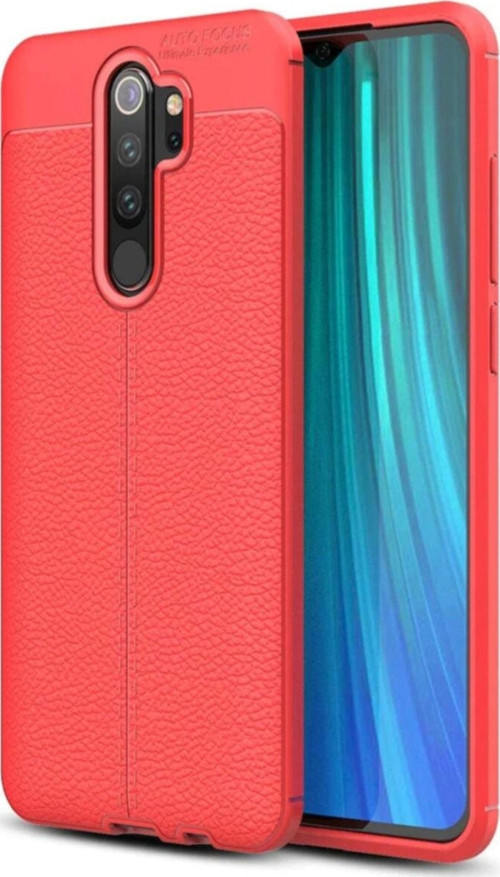 Xiaomi Redmi Note 8 Pro Kılıf Darbe Korumalı Deri Görünümlü Silikon Arka Kapak - Kırmızı