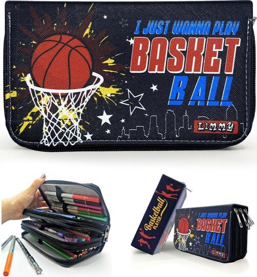Kalem Kutusu Basketbol Kawai Organizer Kalemkutu Vegan Deri Üç Bölmeli Kalemlik Siyah