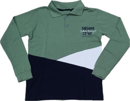 Erkek Çocuk Renk Bloklu Polo Yaka Haki Renk Sweatshirt