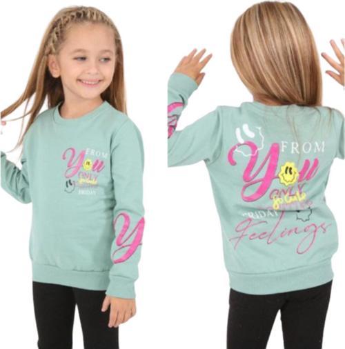 Kız Çocuk You Only Önü Arkası Yazı Resim Desenli Yeşil Renk Şardonlu Sweatshirt