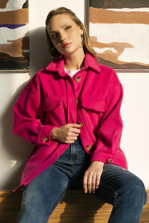Cepli Oversize Kışlık Bayan Gömlek Ceket 42190456 FUŞYA
