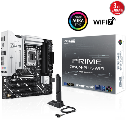 PRIME Z890M-PLUS WIFI, 7600MHz, 4xDDR5 3x M.2, HDMI, DP, Type-C, Wi-Fi 7, Bluetooth 5.4, Intel Core Ultra CPU(Seri