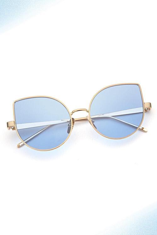 Kadın Güneş Gözlüğü Cat Eyes Tasarım Gold Çerçeve Mavi Cam