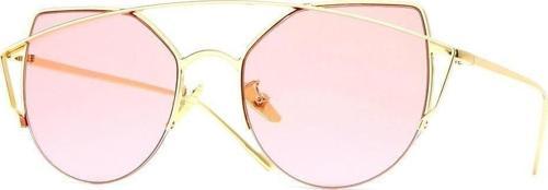 Kadın Güneş Gözlüğü Cat Eyes Tasarım Gold Çerçeve Pembe Cam