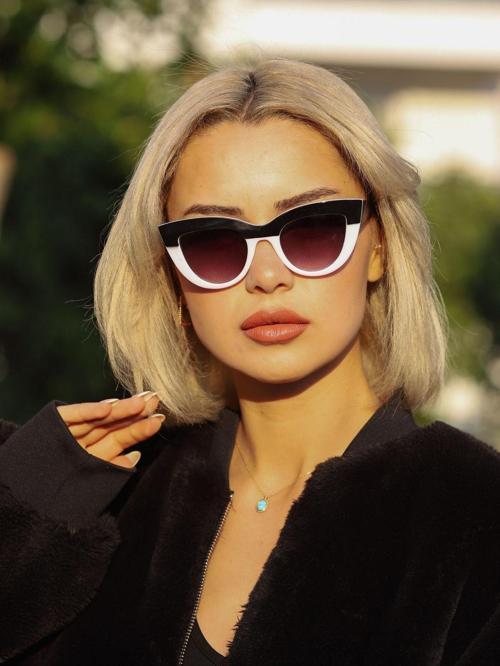 Cat Eyes Tasarım Şık Siyah Beyaz Çerçeve Kadın Güneş Gözlüğü