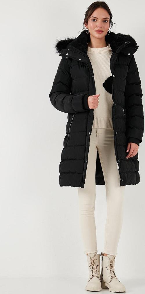 Regular Fit Çıkarılabilir Kapüşonlu Fermuarlı Cepli Şişme Bayan Mont 497EMİLY SİYAH