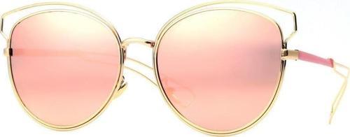 Kadın Güneş Gözlüğü Geometrik Tasarım Gold Çerçeve Pembe Cam