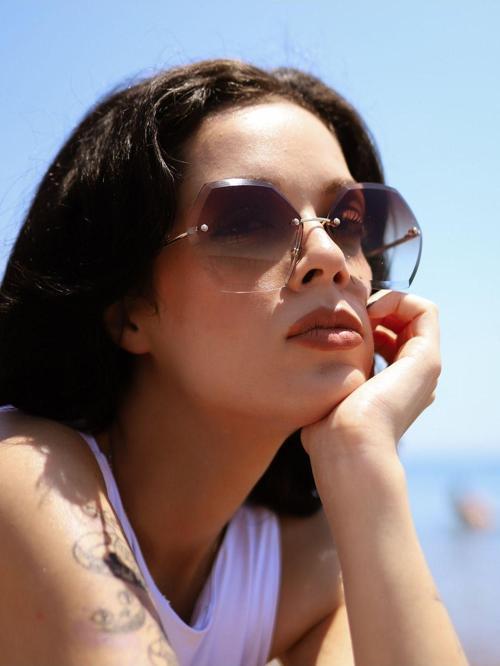 Geometrik Kahverengi Degrade Kesme Cam Kadın Güneş Gözlüğü Ae1712C30