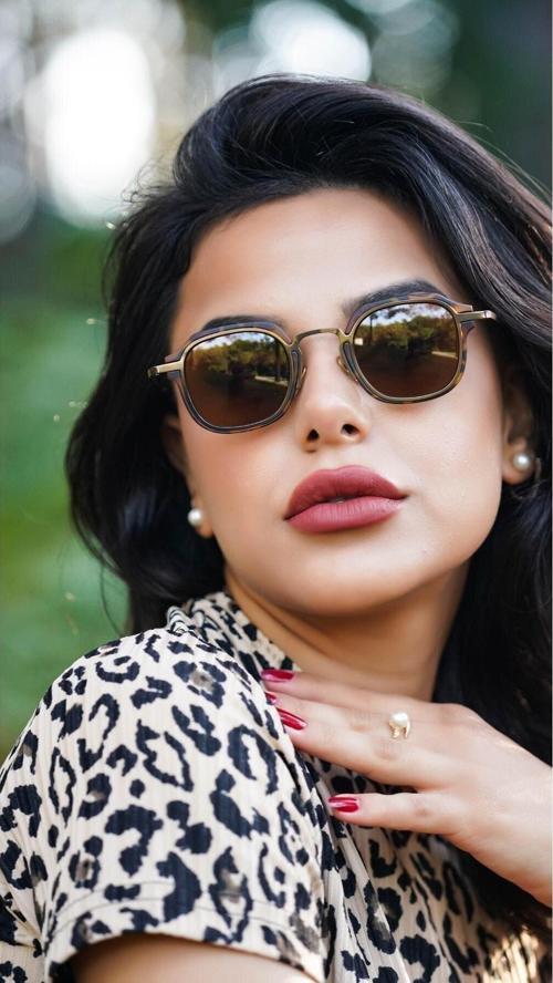 Kadın Güneş Gözlüğü Köşeli Kare Leopar Çerçeve Kahverengi Cam