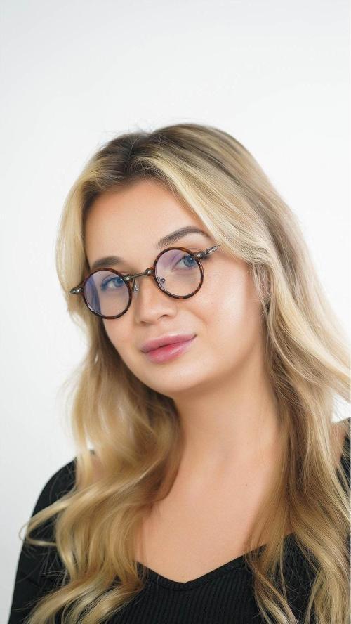 Kadın Güneş Gözlüğü Yuvarlak Leopar Çerçeve Blue Block Cam