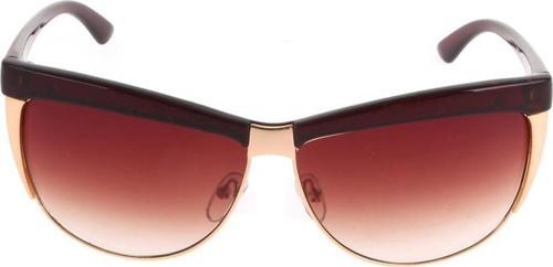 Kadın Güneş Gözlüğü Oval Tasarım Gold Detaylı Kahverengi Çerceve Kahverengi Cam