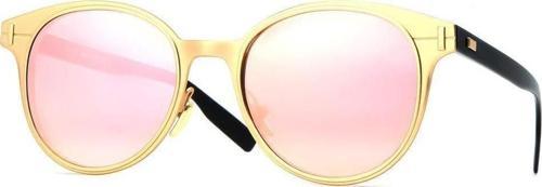 Kadın Güneş Gözlüğü Oval Tasarım Gold Detaylı Siyah Çerceve Pembe Cam