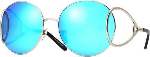 Kadın Güneş Gözlüğü Oval Tasarım Gümüş Çerceve Mavi Cam