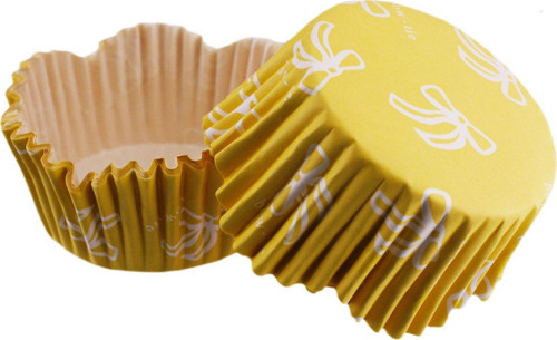 Cupcake Kalıbı Pet Kapsül Dalgalı Fiyonklu Sarı Kek Kalıbı 65X38 MM (100 Adet)