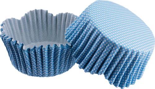 Cupcake Kalıbı Pet Kapsül Dalgalı Kek Kalıbı 65X38 MM (100 Adet)  Mavi Küçük Puanlı