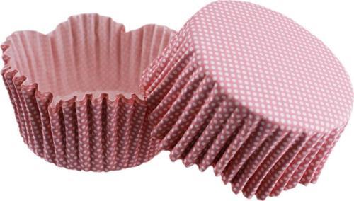Cupcake Kalıbı Pet Kapsül Dalgalı Kek Kalıbı 65X38 MM (100 Adet)  Pembe Küçük Puanlı