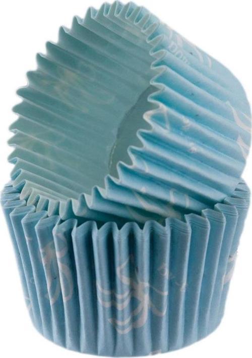 Cupcake Kalıbı Pet Kapsül  Kek Kalıbı48X34 MM (100 Adet)  Fiyonklu Mavi