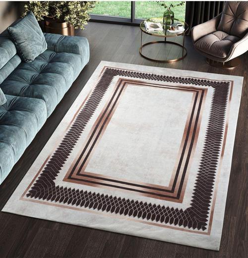 Modern Desenlerde Kadife Dokulu Lastikli Süngerli Kaymaz Yıkanabilir Halı Örtüsü - 9 M2