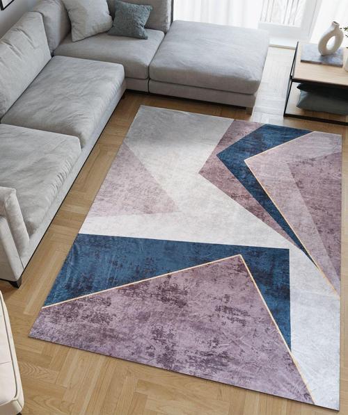 Modern Desenlerde Kadife Dokulu Lastikli Süngerli Kaymaz Yıkanabilir Halı Örtüsü - 9 M2