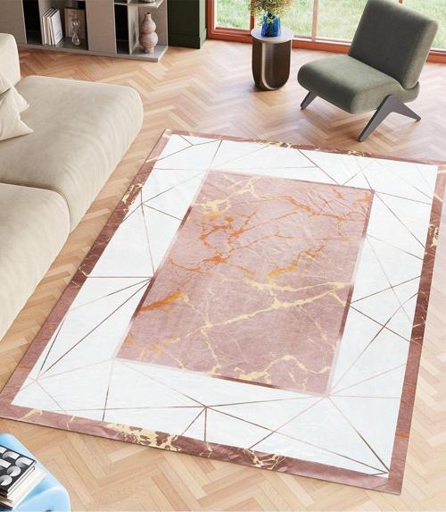 Kadife Dokulu Lastikli Süngerli Kaymaz Yıkanabilir Modern Desenlerde Halı Örtüsü- 4 M2