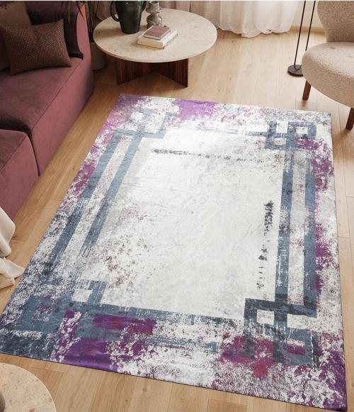 Kadife Dokulu Lastikli Süngerli Kaymaz Yıkanabilir Modern Desenlerde Halı Örtüsü- 6 M2