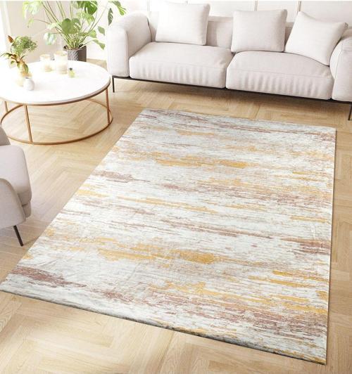 Modern Desenlerde Kadife Dokulu Lastikli Süngerli Kaymaz Yıkanabilir Halı Örtüsü - 12 M2