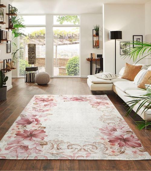 Modern Desenlerde Kadife Dokulu Lastikli Süngerli Kaymaz Yıkanabilir Halı Örtüsü - 12 M2