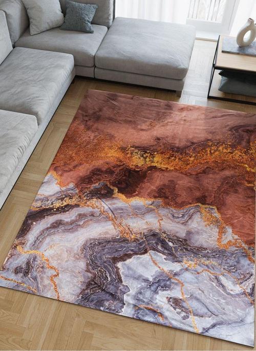 Modern Desenlerde Kadife Dokulu Lastikli Süngerli Kaymaz Yıkanabilir Halı Örtüsü - 12 M2