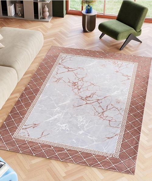 Modern Desenlerde Kadife Dokulu Lastikli Süngerli Kaymaz Yıkanabilir Halı Örtüsü - 12 M2