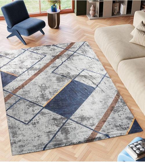 Modern Desenlerde Kadife Dokulu Lastikli Süngerli Kaymaz Yıkanabilir Halı Örtüsü - 12 M2