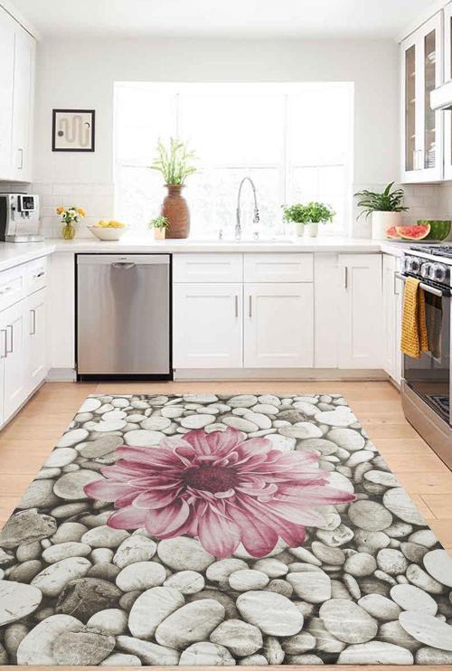 Modern Desenlerde Kadife Dokulu Lastikli Süngerli Kaymaz Yıkanabilir Halı Örtüsü - 12 M2