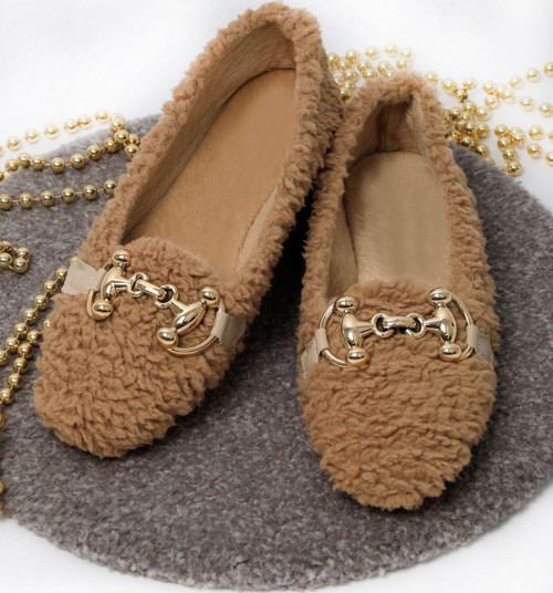 Peluş Tüylü Zincirli Kadın Ev Ayakkabısı Babet
