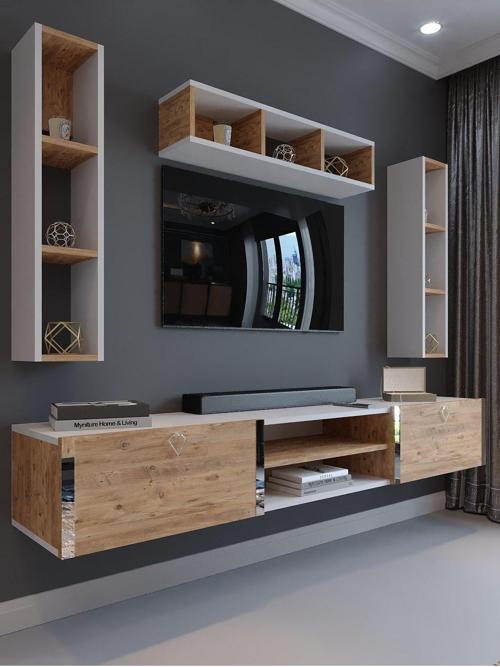 Festival Tv Ünitesi S13006-1-6 Beyaz Atlantik Çam Silver Duvara Monte Tv Sehpası