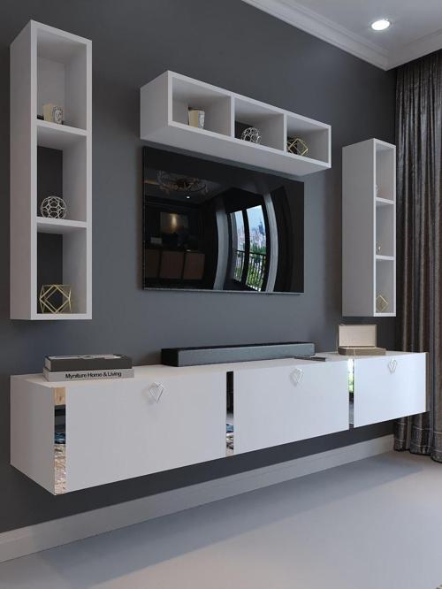 Festival Tv Ünitesi S13007-1 Beyaz Parlak Silver Duvara Monte Tv Sehpası