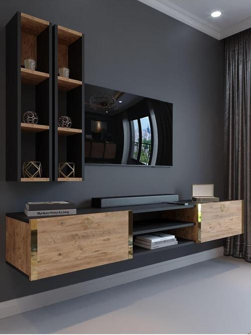 Festival Tv Ünitesi G13000-4-6 Antrasit  A. Çam Gold Duvara Monte Tv Sehpası