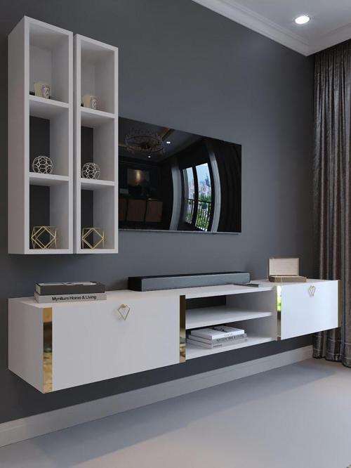 Festival Tv Ünitesi G13000-1 Beyaz Parlak Gold Duvara Monte Tv Sehpası