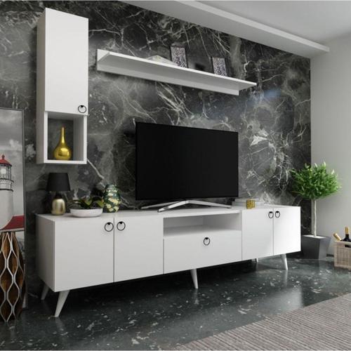 Ideal Tv Ünitesi Duvar Raf Ve Duvar Dolaplı Q7026-1 Beyaz