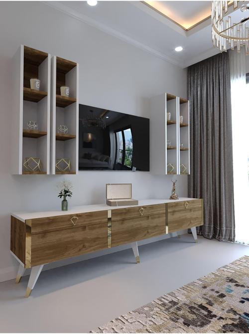 Festival Tv Ünitesi G3002-2-1 Cevi̇z Beyaz - Color Gold Tv Sehpası Ve Duvar Rafı