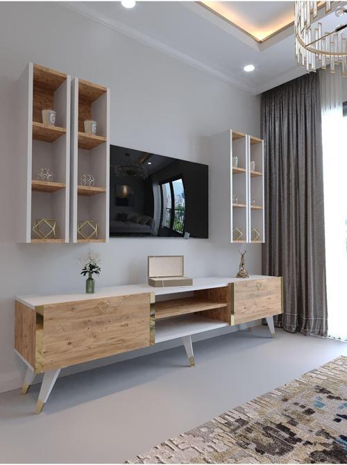 Tv Ünitesi G3001-6-1 Beyaz Atlanti̇k Tv Sehpası Ve Duvar Rafı