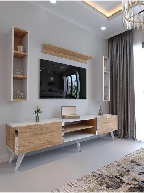 Festival Tv Ünitesi S3009-6-1 Beyaz Atlanti̇k Si̇lver Color Tv Sehpası Ve Duvar Rafı