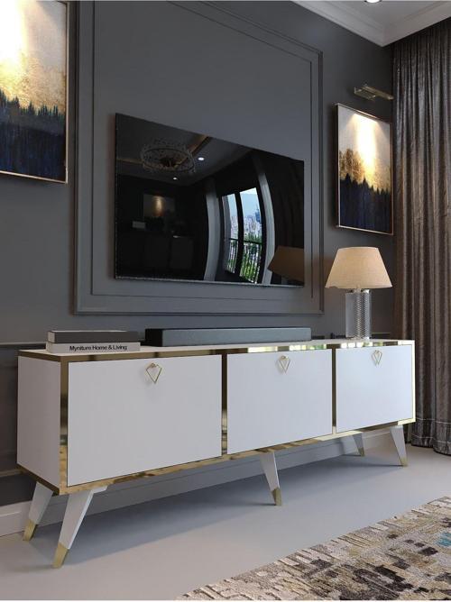 Festival Gold Tv Sehpası Gp-M1001-1 Beyaz Parlak Minifiks Bağlantı