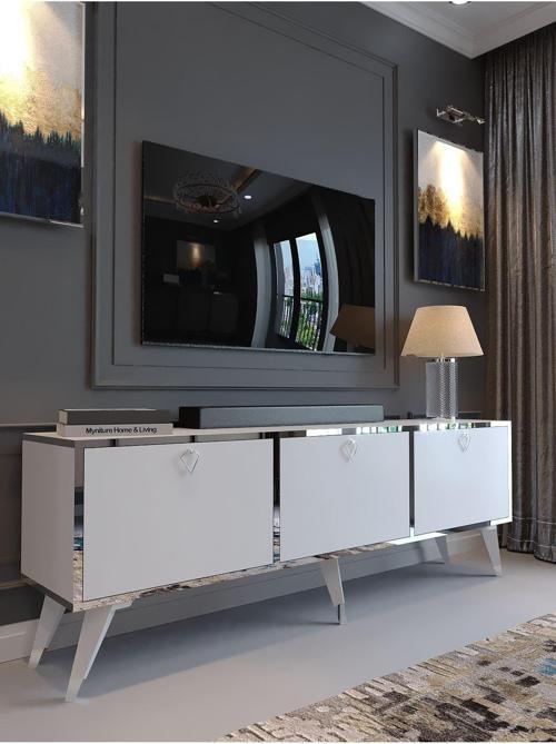 Festival Silver Tv Sehpası Sp-M1001-1 Beyaz Parlak Minifiks Bağlantı