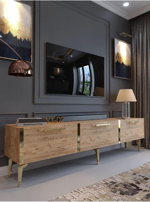 Festival Tv Sehpası G3817-6-Y1-D2 Çam Gold Metal Kulp