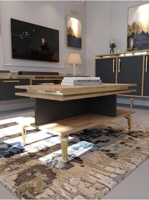 Festival Orta Sehpa Gos-Set-2-6-4 Gold Çam Antrasi̇t 90X60 Cm
